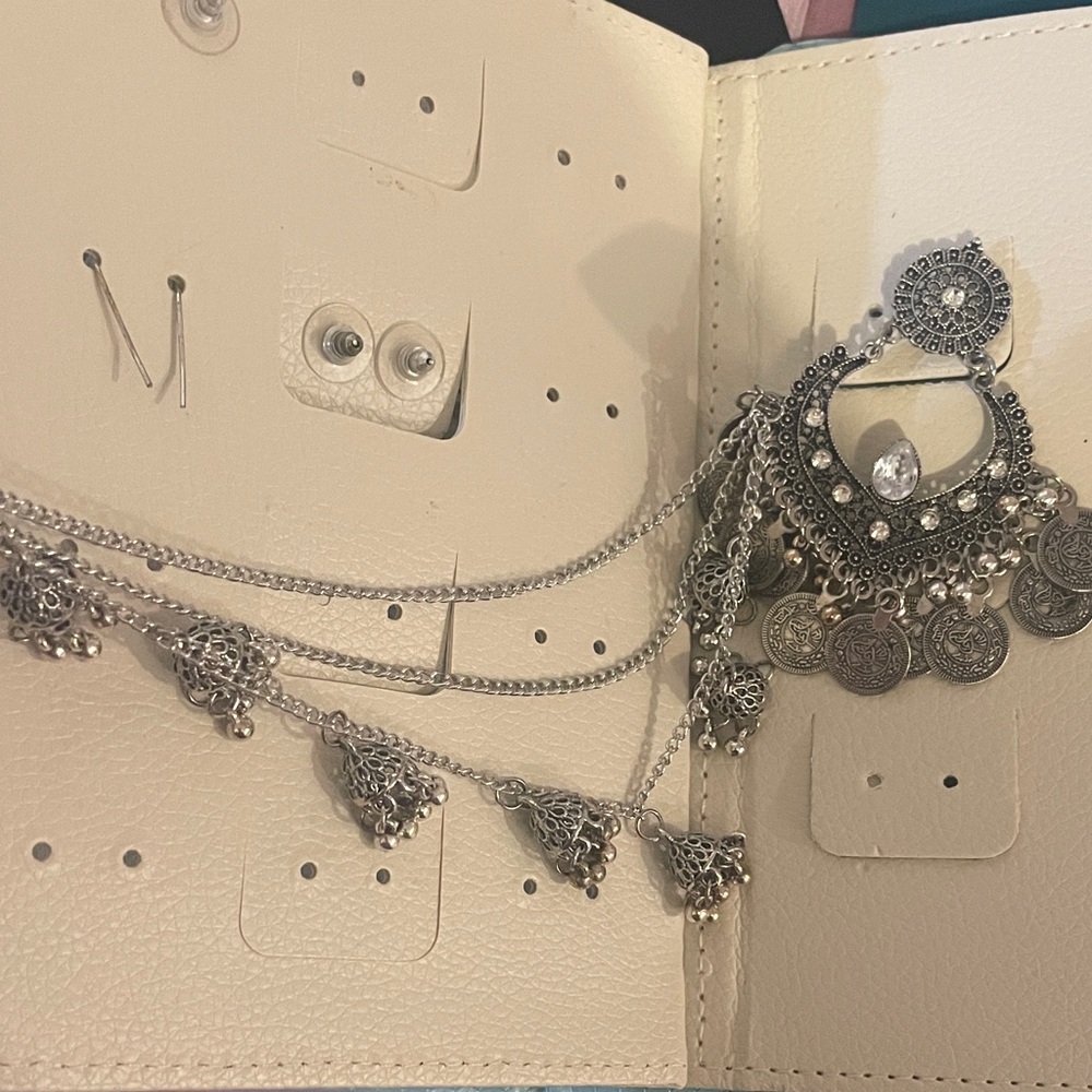 Oxidized Silver Statement Earrings With Coin Char… - image 2